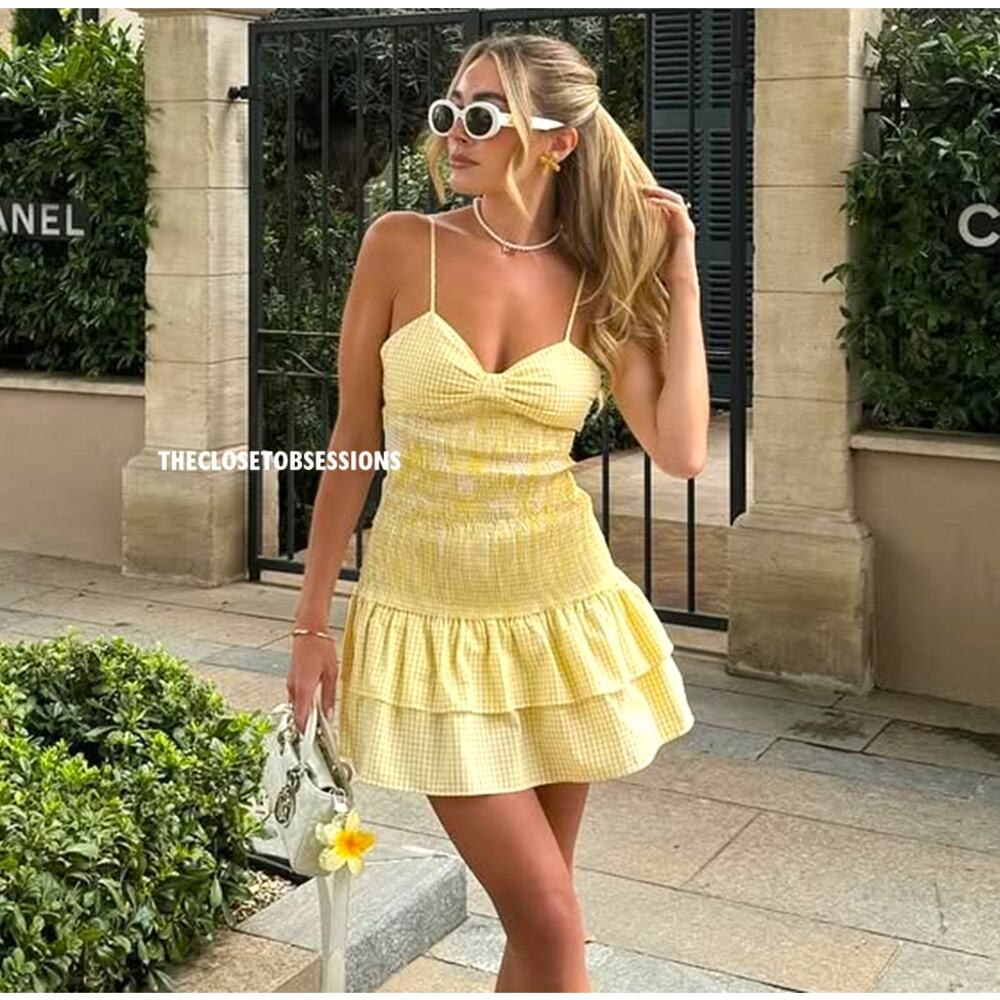 ZARA Butter Yellow Smocked Mini Dress NWT